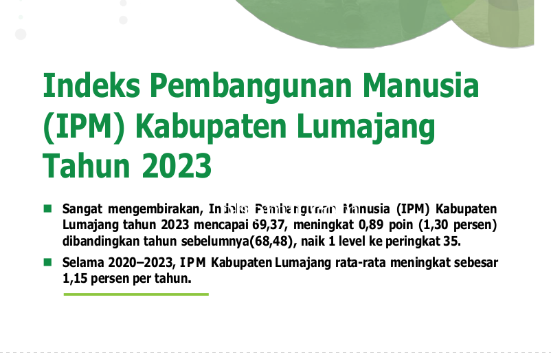 Indeks Pembangunan Manusia Kabupaten Lumajang Meningkat